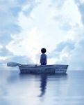 Boy Standing On An Old Wooden Rowboat In The Sea,3d Illustration Stock Photo