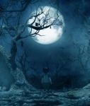 Boy Walking Alone At Night Under The Moonlight Stock Photo