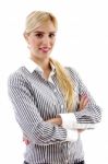 Front View Of Businesswoman With Folded Hands Stock Photo