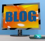 Blog On Monitor Shows Blogging Or Weblog Online Stock Photo