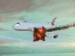 Airplane With An Explotion In The Sky Stock Photo