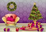 Cartoon  Illustration Interior Christmas Room With Separated Layers Stock Photo