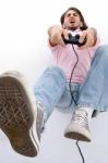 Young Male Playing Videogame Stock Photo