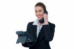 Smiling Young Business Woman On Phone Stock Photo