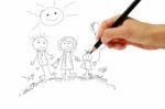 Hand Drawing A Family Stock Photo