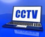 Cctv Laptop Shows Security Protection Or Monitoring Online Stock Photo
