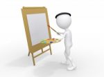 3d Man Painting On Canvas Stock Photo
