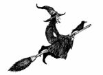 Witch With Broom Stock Photo