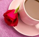 Rose And Coffee Represents Brew Cafe And Break Stock Photo