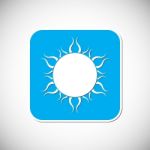 Sun Icon. Blue Square Frame.  Illustration Stock Photo