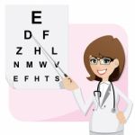 Cartoon Girl Ophthalmologist With Chart Testing Eyesight Stock Photo