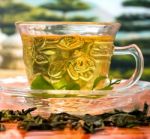 Green China Tea Represents Drinking Beverage And Refreshing Stock Photo