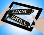 Luck Skill Tablet Shows Expert Or Fortunate Stock Photo