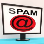Spam Message Shows Unwanted Electronic Mail Inbox Stock Photo