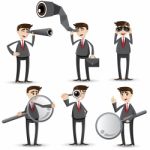Cartoon Businessman With Searching Gesture Stock Photo