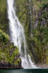 Waterfall At Milford Sound Stock Photo