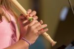 Girl Plays Flute Stock Photo