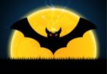 Halloween Bat Moon Thunderbolt Stock Photo