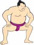 Japanese Sumo Wrestler Squatting Cartoon Stock Photo