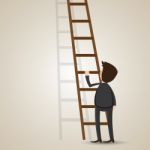 Cartoon Businessman With Ladder Stock Photo