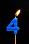 Birthday-anniversary Candles Showing Number. 4 Stock Photo
