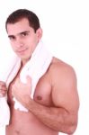 Guy Toweling Hair Stock Photo