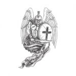 Spartan Warrior Angel Shield Rosary Tattoo Stock Photo