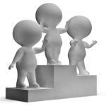 Podium With 3d Characters Showing First Place And Winning Stock Photo