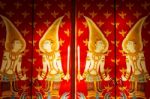 Guardian Angels Painting On Thai Temple's Door Stock Photo