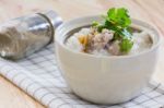 Boiled Rice With Pork Stock Photo