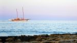 Twilight Cruise Ship Near Sea Shore Of A Mediterranean Island Malta Stock Photo