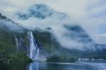 Water Falls In Milford Sound  New Zealand Stock Photo