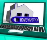 Home Inspection House Laptop Means Inspect Property Thoroughly Stock Photo