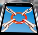 Chains Joint On Smartphone Showing Security Unity Stock Photo