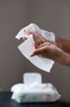 Clean Hands With Wet Wipes Stock Photo