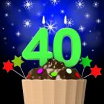 Forty Candle On Cupcake Means Forty Years Anniversary Or Party Stock Photo