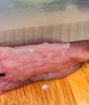 Chopping Pork Means Cutting Board And Chopped Stock Photo