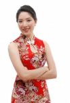 Smiling Girl Wearing Chinese Dress Stock Photo