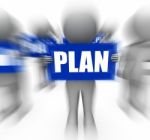 Characters Holding Plan Signs Displays Objectives And Plans Stock Photo