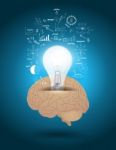 Creative Light Bulb With Brain Drawing Business Strategy Plan Co Stock Photo