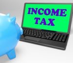 Income Tax Laptop Means Taxation On Earnings Stock Photo