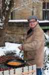 Man Selling Hot Chestnuts In East Grinstead Stock Photo