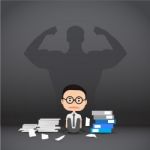Businessman Stress Hard Work, With Shadow Man Strong Background Stock Photo