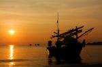 Silhouette Of Thai Fishing Boat Stock Photo