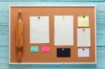 Kitchen Bulletin Board With Note Paper Stock Photo