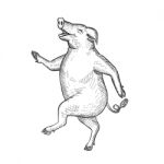 Happy Pig Dancing Drawing Retro Black And White Stock Photo