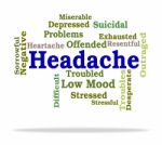 Headache Word Means Wordcloud Migraines And Cephalalgia Stock Photo