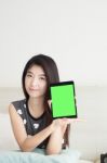 Young Beautiful Woman With Tablet Pc Stock Photo