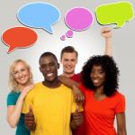 Diverse People With Speech Bubbles Stock Photo