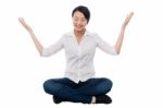 Pretty Girl Practicing Meditation Smilingly Stock Photo